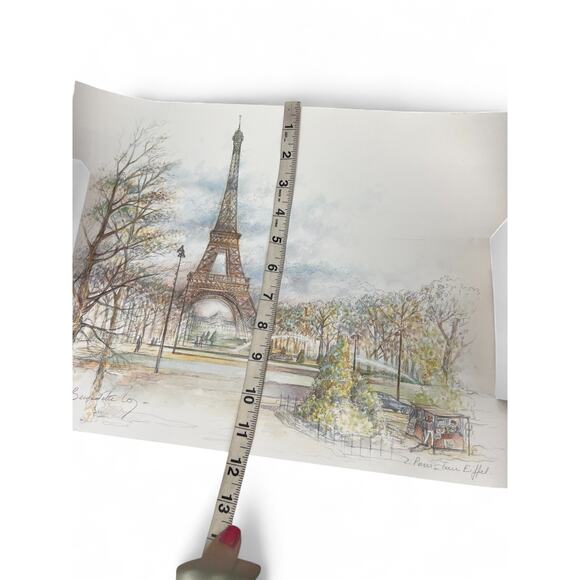 Paris street scene with Eiffel Tower  Signed Lithograph pRINT  France Poster Art - Picture 5 of 5